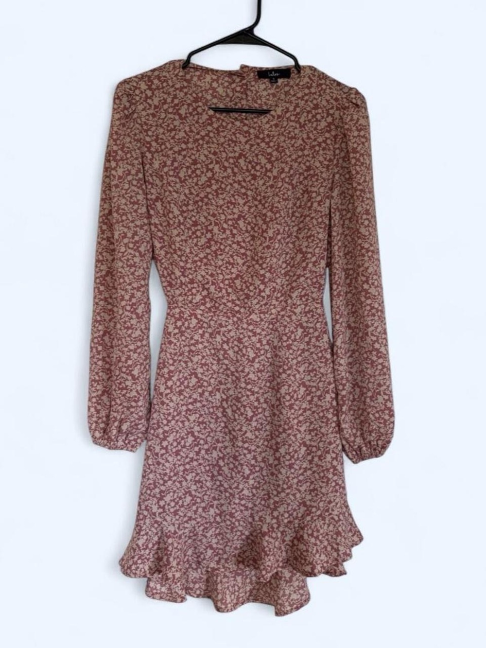 Lulu's Floral Long-Sleeve Ruffle Hem Dress in Dusty Rose